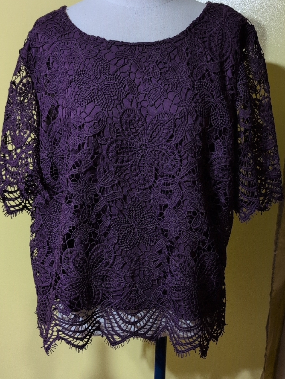 Simply Emma Purple Crochet Lace Short Sleeve Blouse